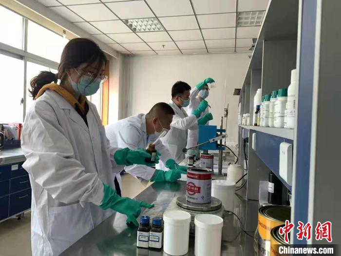 圖為肖菲(前一)帶領(lǐng)團(tuán)隊(duì)研發(fā)水性涂料。(資料圖) 受訪者供圖